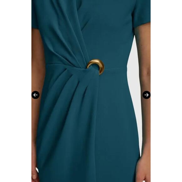 Donna Karan NY Women's Tide Ruched O-Ring Sheath Dress Szie 12 L Large - Picture 6 of 9